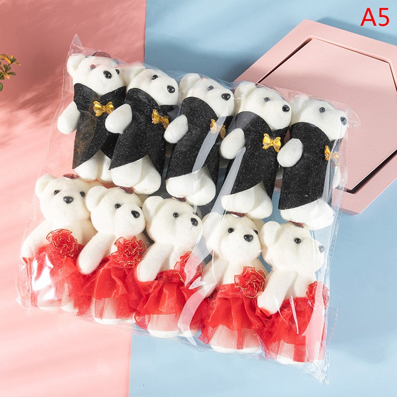10PCS Cartoon Couple Models Bear Flower Dolls Wedding